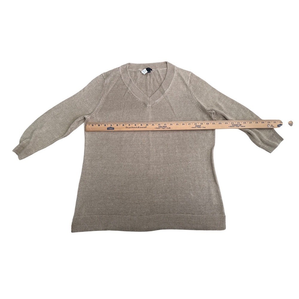 Talbots Women XL Tan Beige 100% Linen V-Neck Textured Knit Sweater Lg Sleeve NWT